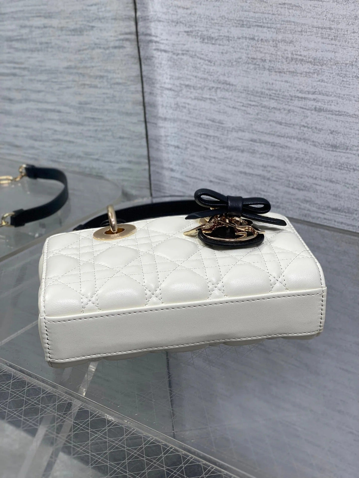 Dior 2026 Bow D-Joy Micro Bag White Black Lambskin 284127