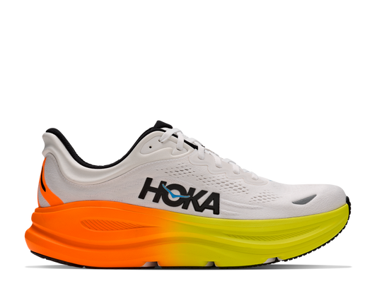 HOKA Men's Bondi 9 - WHITE / NEON TANGERINE