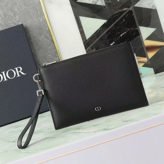 CD A5 Pouch Black Grained Calfskin with CD Icon