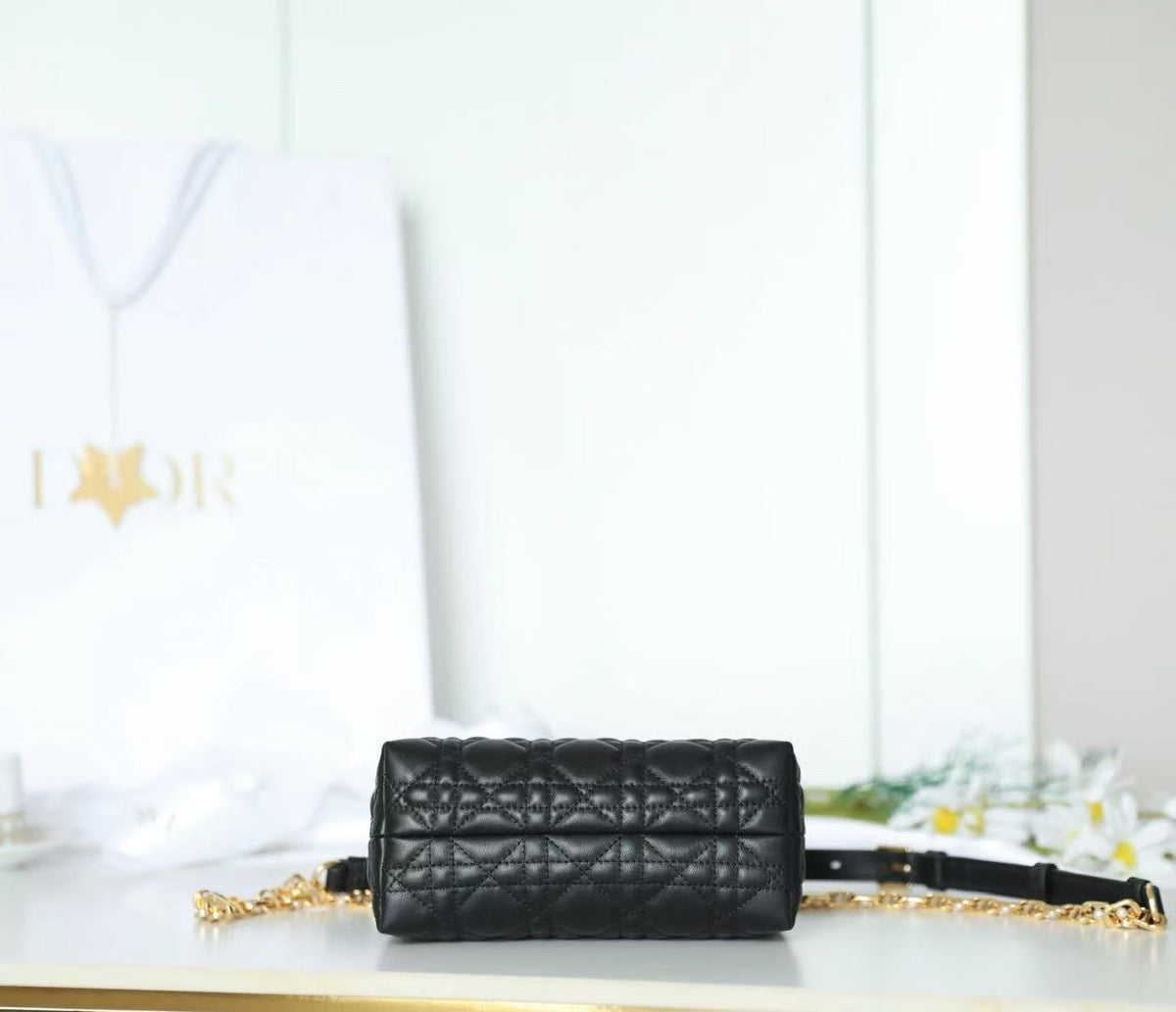 Dior 2025 Jolie Top Handle Bag Black Cannage Lambskin