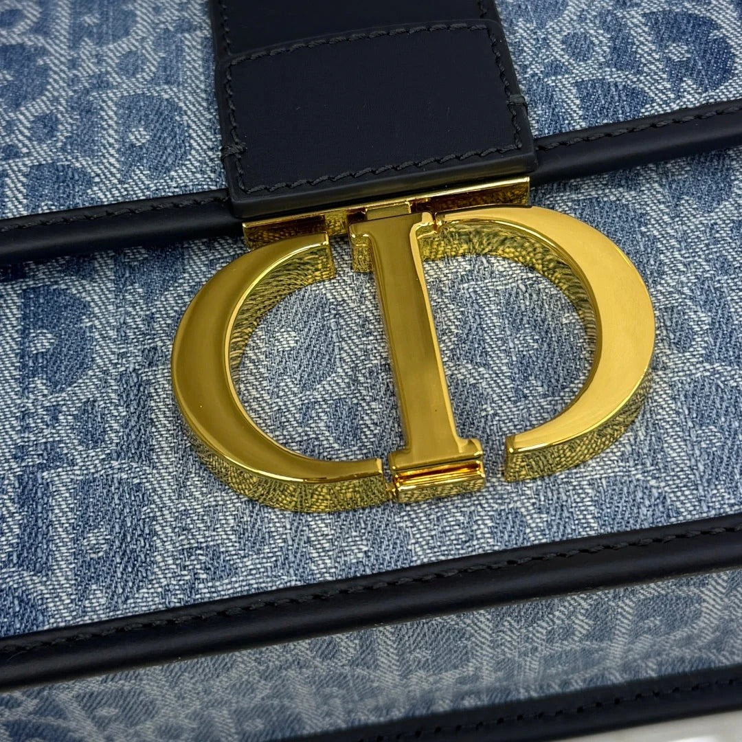 Dior 2026 East-West Chain Handbag 25cm Blue Black Demin Calfskin