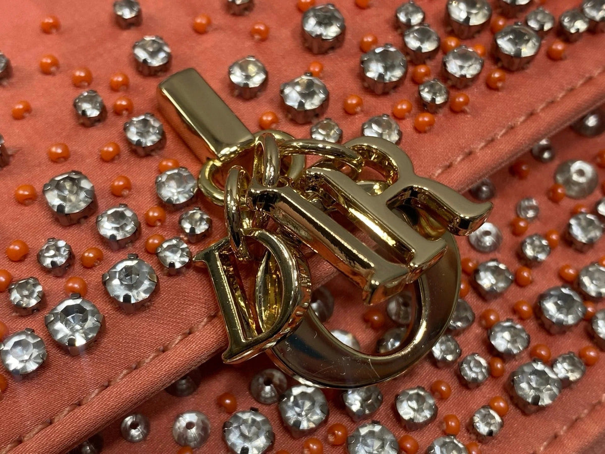 Dior 2026 Crystal Embellishments Lady Bag 24cm Coral Orange Leather 355276