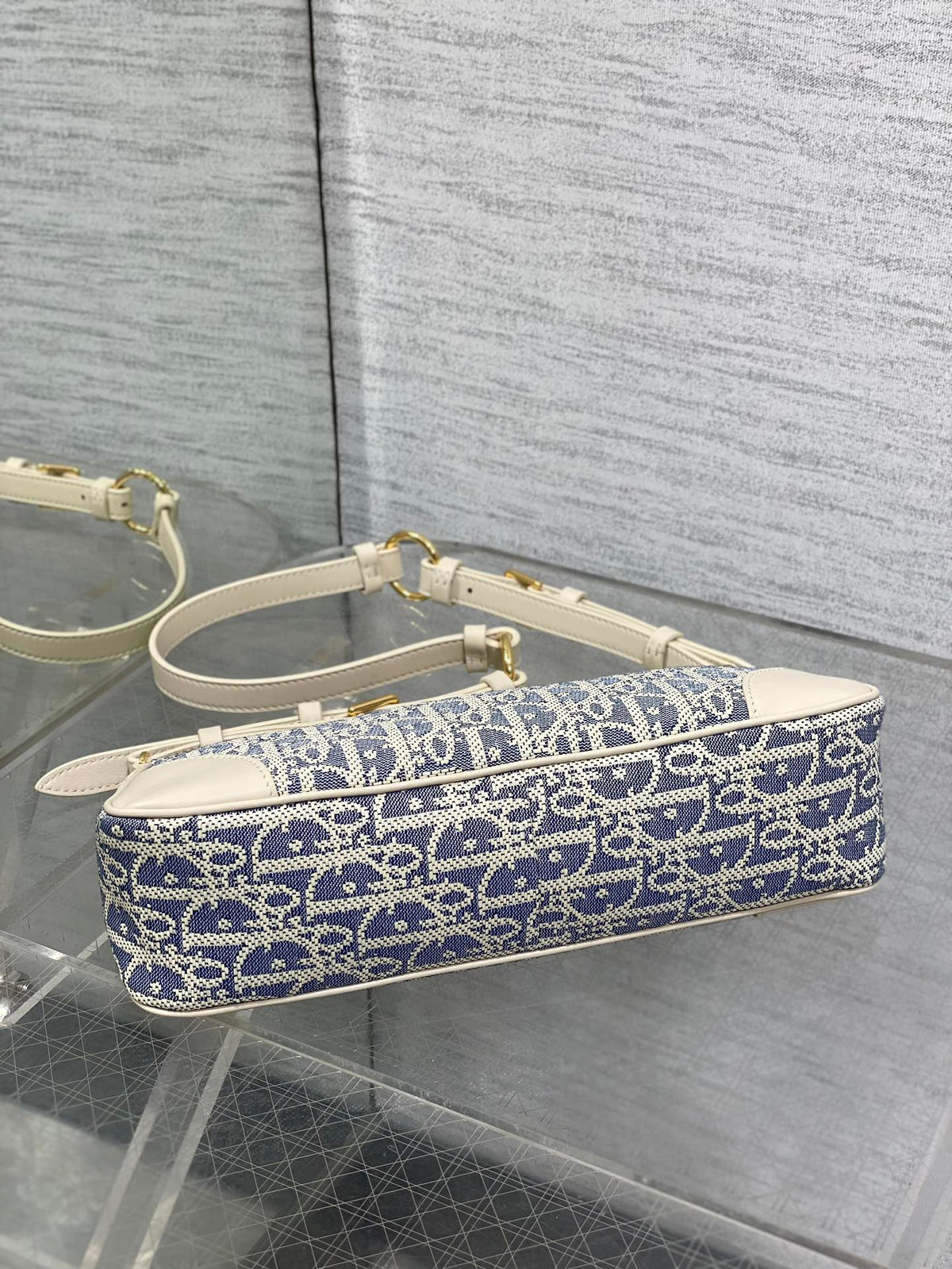 CD Cigale mini bag 26 blue raffia-effect fabric