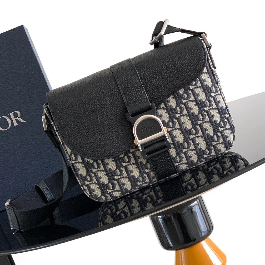 Dior 2026 Heritage Saddle Flap Messenger Bag 23cm Fabric Leather